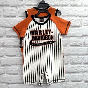 Harley-Davidson Motor Cycle All Star Orange Stripes Romper Set Sz 18m Cool Dude